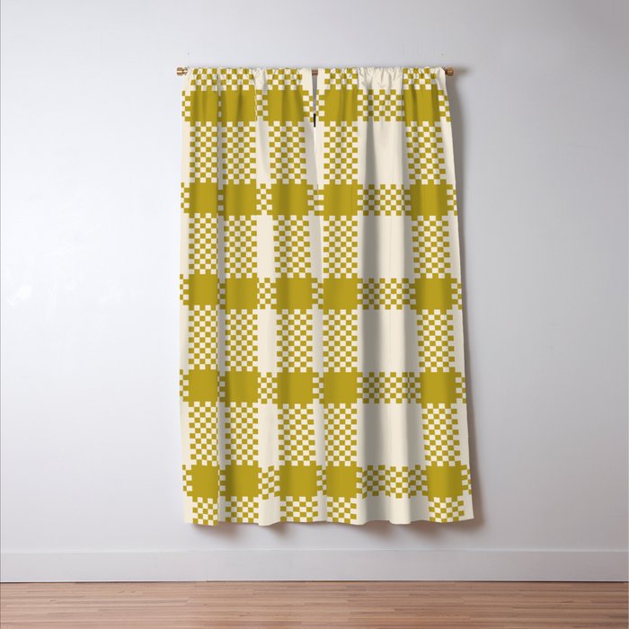 Antique Moss Check Grid Window Curtain Gallery Image 3