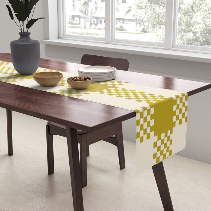 Antique Moss Check Grid Table Runner Gallery Image 2