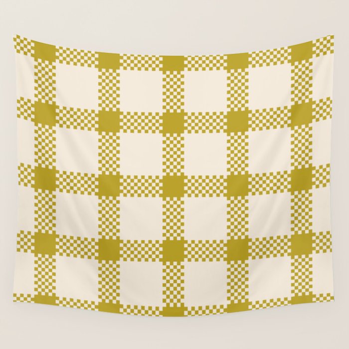 Antique Moss Check Grid Wall Tapestry Gallery Image 1