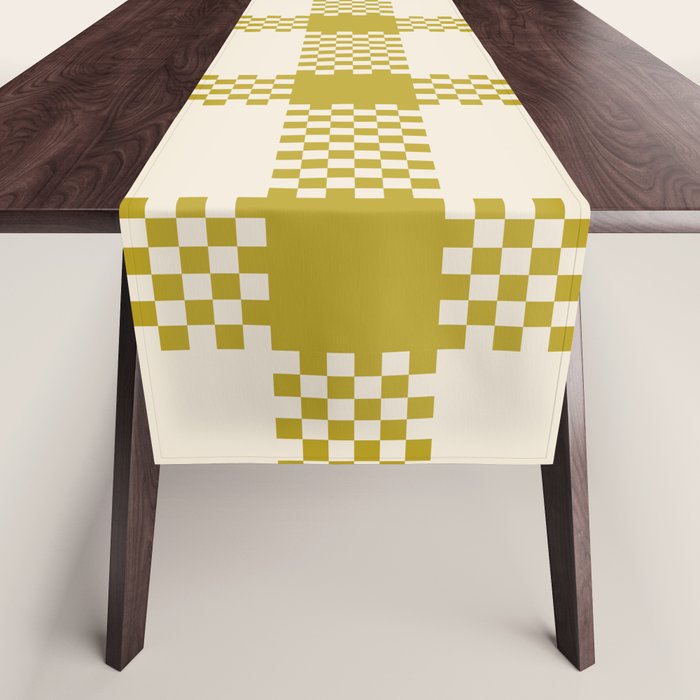 Antique Moss Check Grid Table Runner Gallery Image 1