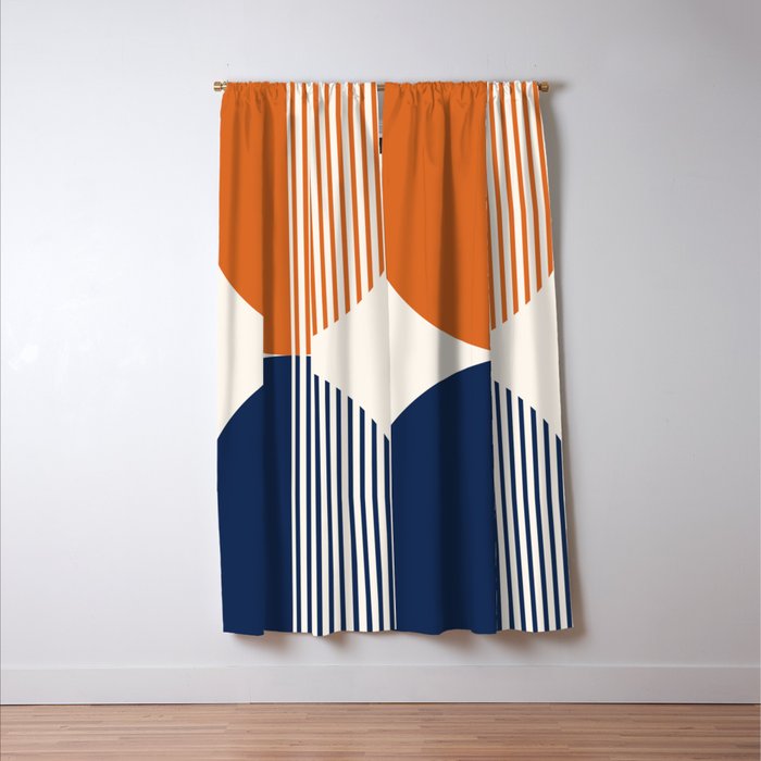 Abstraction Shapes 116 in Navy Blue Orange (Moon Phase Abstract)  Window Curtain Gallery Image 3
