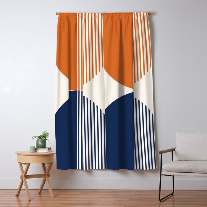 Abstraction Shapes 116 in Navy Blue Orange (Moon Phase Abstract)  Window Curtain Gallery Image 5