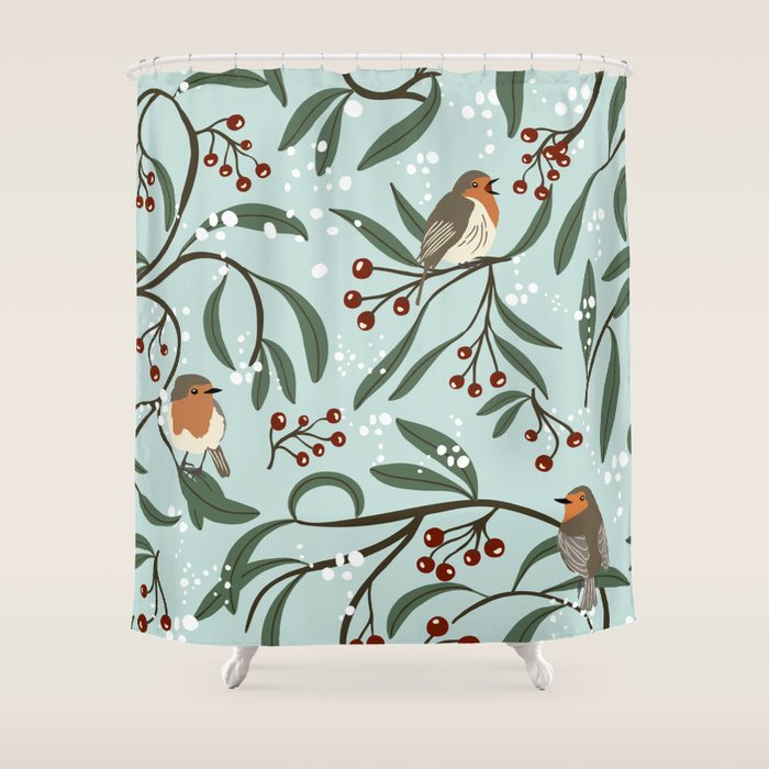 Christmas Robins Shower Curtain Gallery Image 1