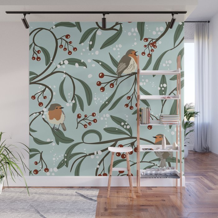 Christmas Robins Wall Mural Gallery Image 1