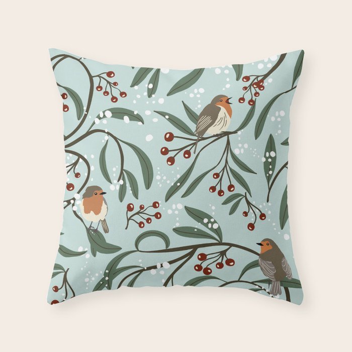 Christmas Robins Throw Pillow Gallery Image 1