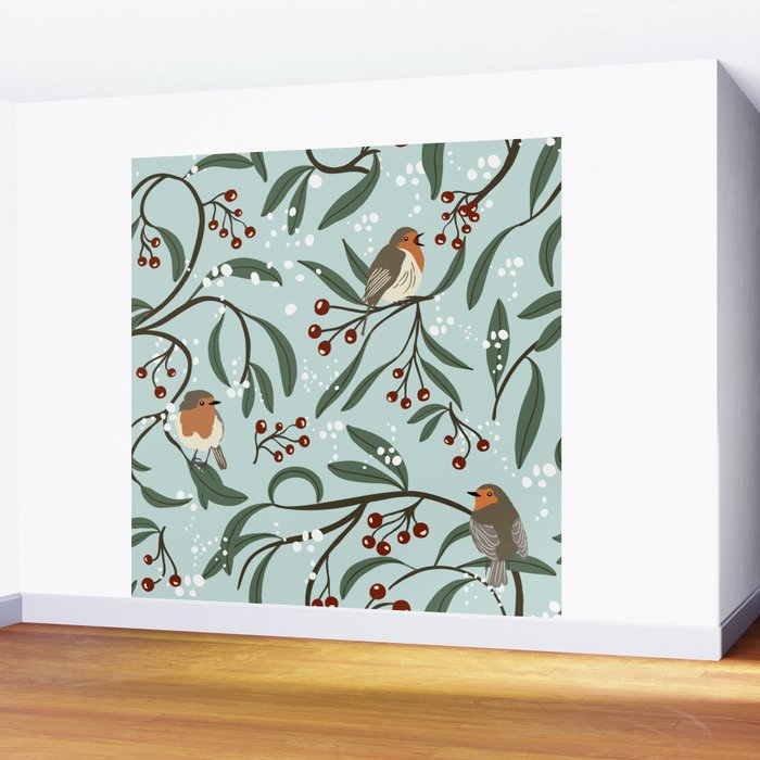 Christmas Robins Wall Mural Gallery Image 2
