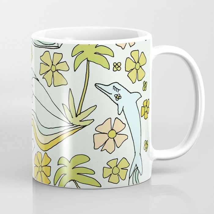 dolphin love flower power // retro surf art by surfy birdy Coffee Mug Gallery Image 1