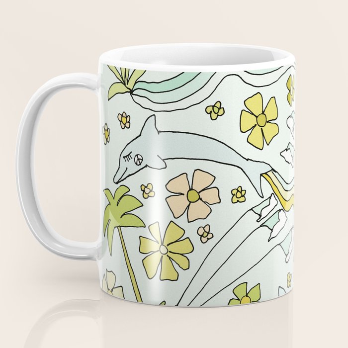 dolphin love flower power // retro surf art by surfy birdy Coffee Mug Gallery Image 3