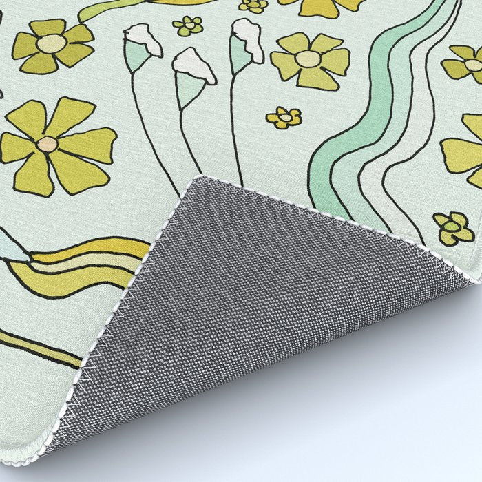 dolphin love flower power // retro surf art by surfy birdy Rug Gallery Image 4