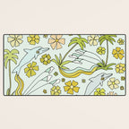 dolphin love flower power // retro surf art by surfy birdy Desk Mat Gallery Image 3