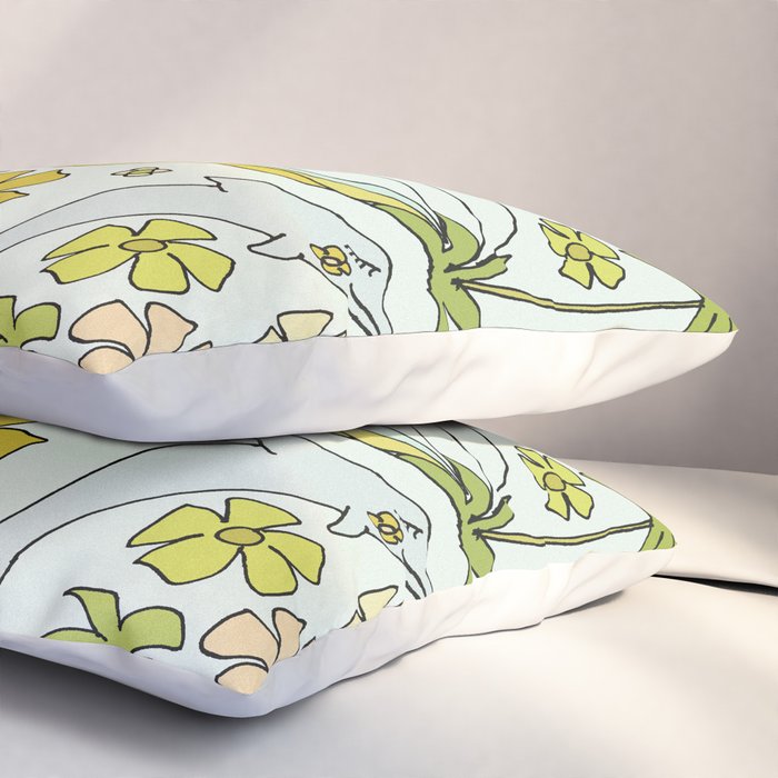 dolphin love flower power // retro surf art by surfy birdy Pillow Sham Gallery Image 3