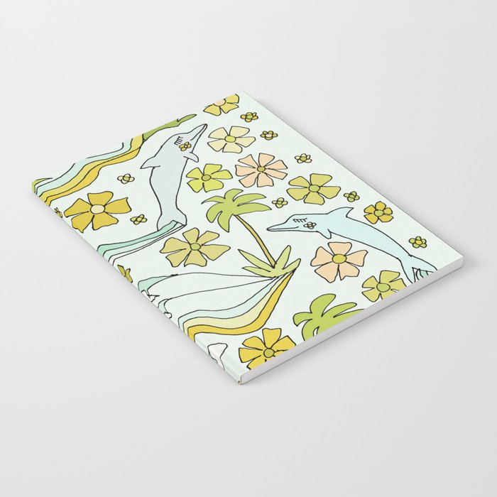 dolphin love flower power // retro surf art by surfy birdy Notebook Gallery Image 2