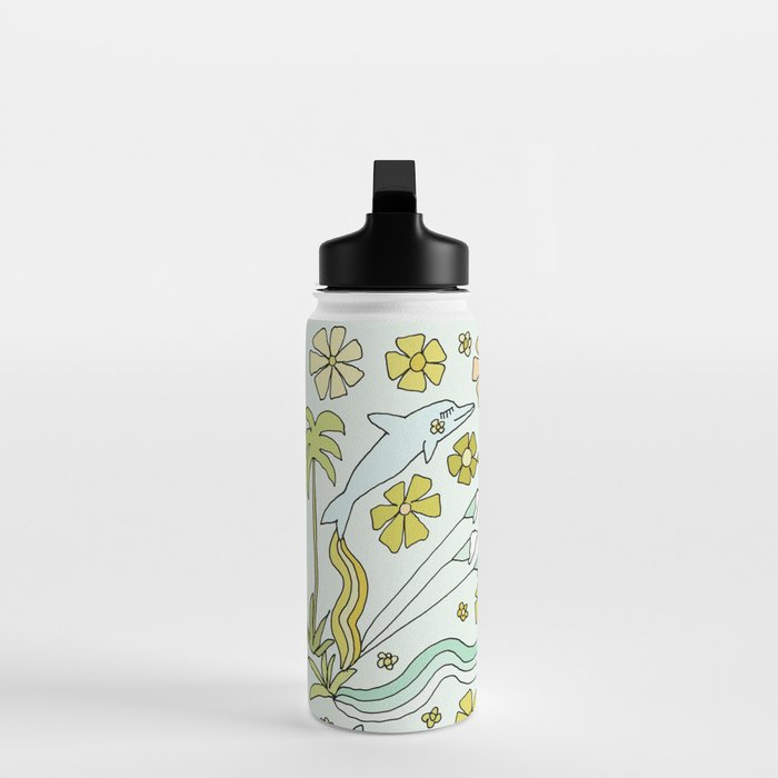 dolphin love flower power // retro surf art by surfy birdy Water Bottle Gallery Image 3