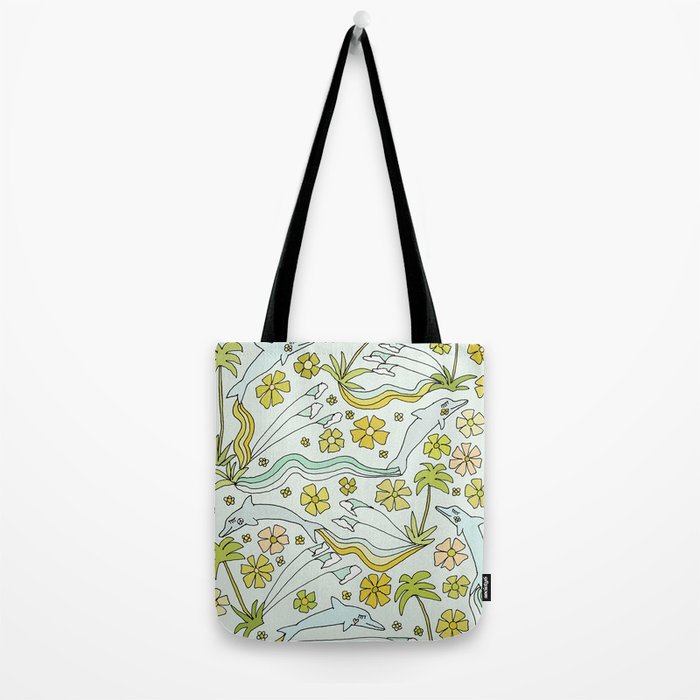 dolphin love flower power // retro surf art by surfy birdy Tote Bag Gallery Image 2