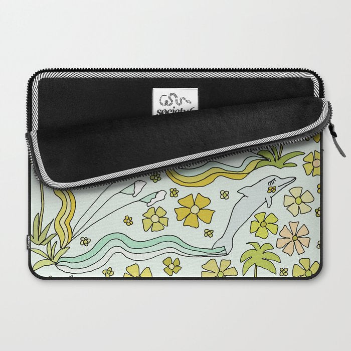 dolphin love flower power // retro surf art by surfy birdy Laptop Sleeve Gallery Image 2