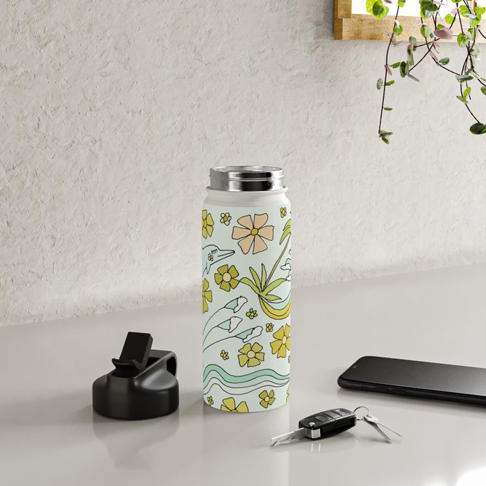 dolphin love flower power // retro surf art by surfy birdy Water Bottle Gallery Image 4