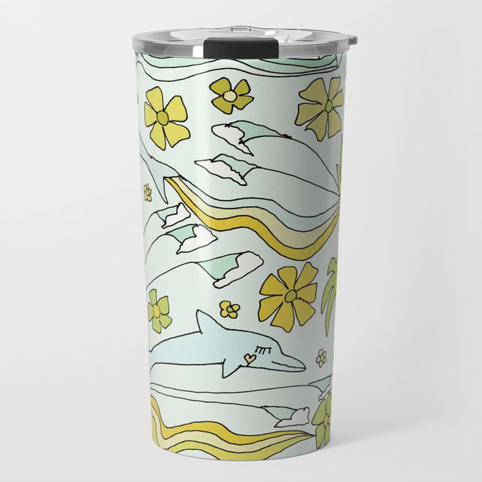 dolphin love flower power // retro surf art by surfy birdy Travel Mug Gallery Image 1