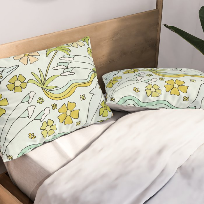 dolphin love flower power // retro surf art by surfy birdy Pillow Sham Gallery Image 2