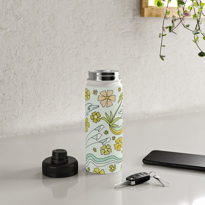 dolphin love flower power // retro surf art by surfy birdy Water Bottle Gallery Image 4