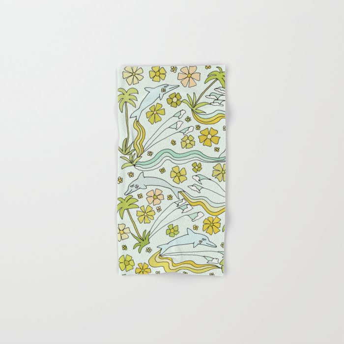 dolphin love flower power // retro surf art by surfy birdy Bath Towel Gallery Image 1