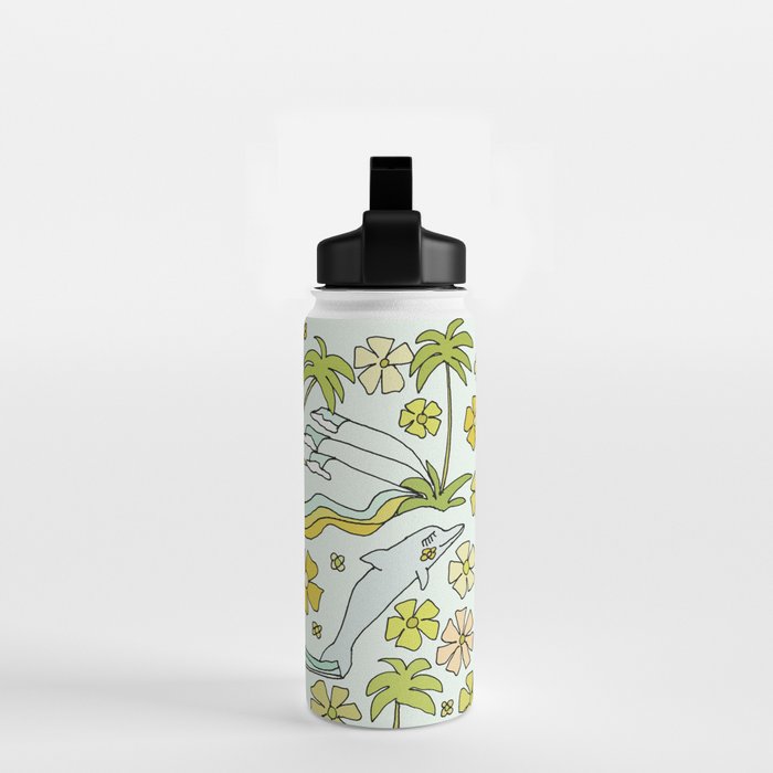dolphin love flower power // retro surf art by surfy birdy Water Bottle Gallery Image 2
