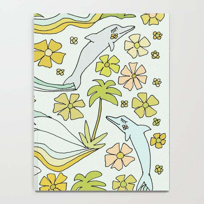 dolphin love flower power // retro surf art by surfy birdy Notebook Gallery Image 4