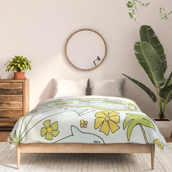 dolphin love flower power // retro surf art by surfy birdy Comforter Gallery Image 3