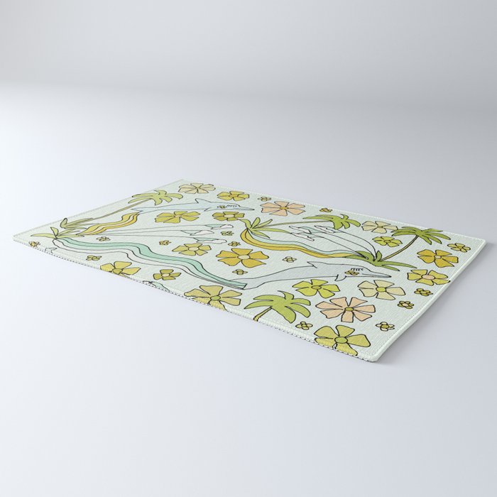 dolphin love flower power // retro surf art by surfy birdy Rug Gallery Image 3