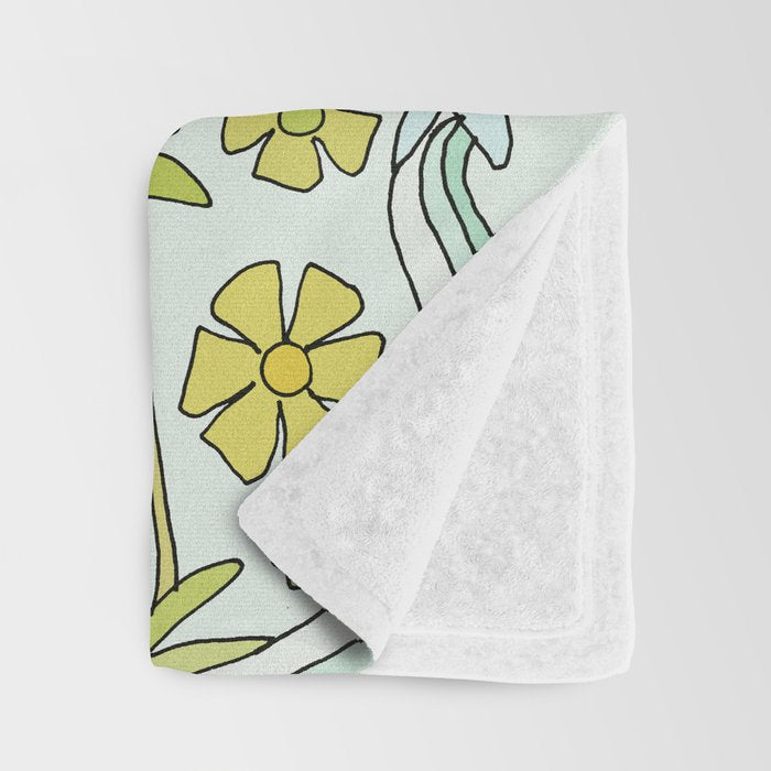 dolphin love flower power // retro surf art by surfy birdy Throw Blanket Gallery Image 3