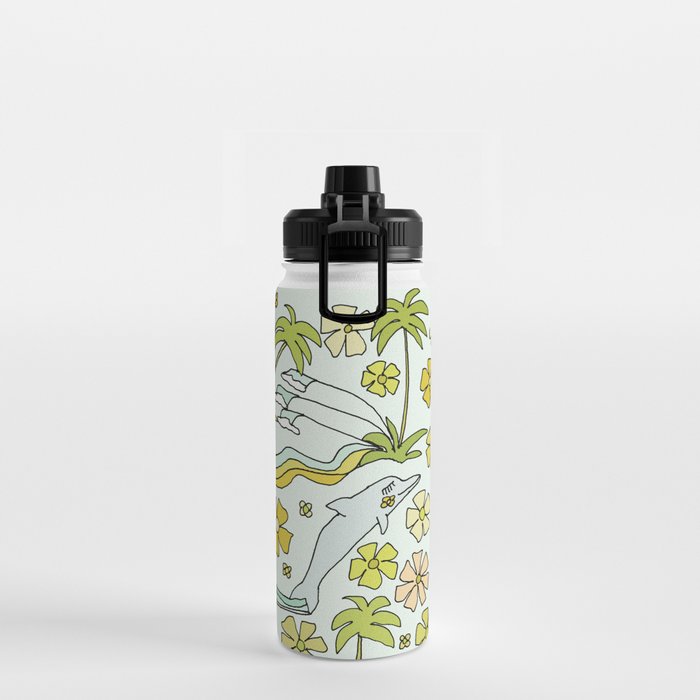 dolphin love flower power // retro surf art by surfy birdy Water Bottle Gallery Image 2