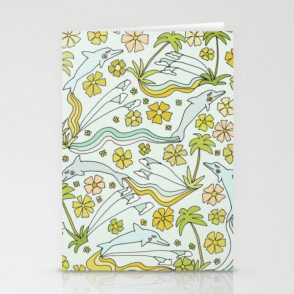 dolphin love flower power // retro surf art by surfy birdy Stationery Card Gallery Image 2