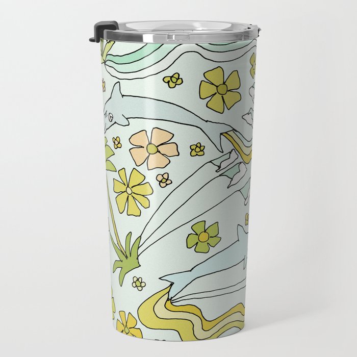 dolphin love flower power // retro surf art by surfy birdy Travel Mug Gallery Image 3