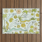 dolphin love flower power // retro surf art by surfy birdy Outdoor Rug Gallery Image 1