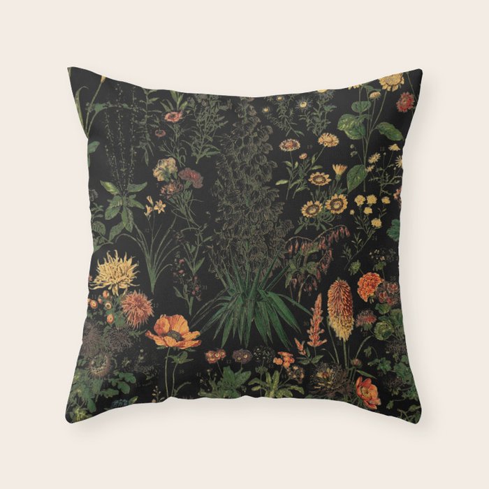 Exotic Midnight Floral Garden Throw Pillow Gallery Image 1