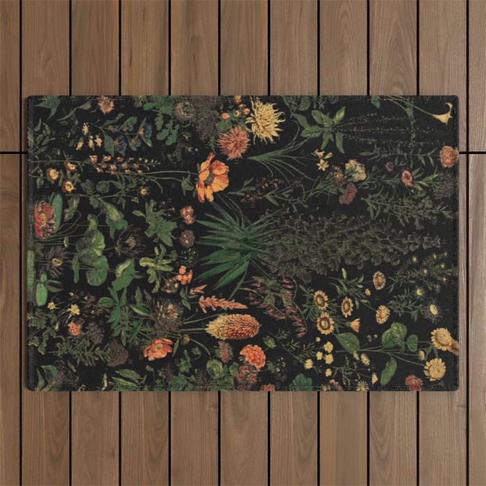 Exotic Midnight Floral Garden Outdoor Rug Gallery Image 1