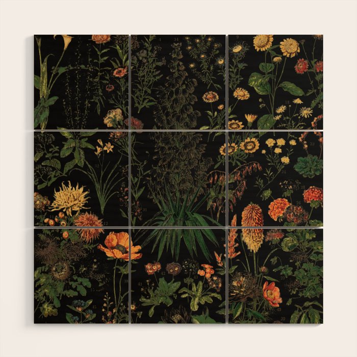 Exotic Midnight Floral Garden Wood Wall Art Gallery Image 1
