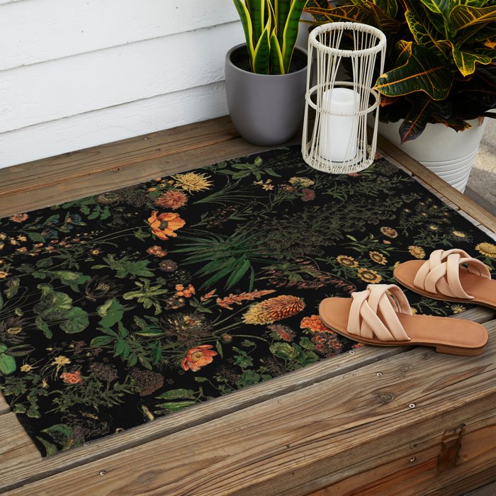 Exotic Midnight Floral Garden Outdoor Rug Gallery Image 2