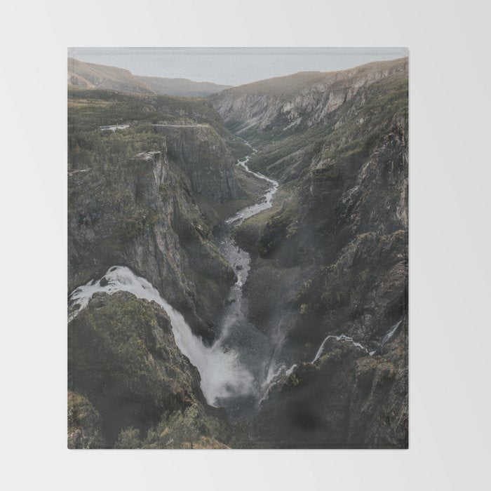 Voringsfossen Waterfall - Landscape and Nature Photography Throw Blanket Gallery Image 2