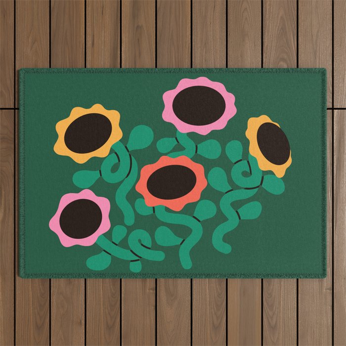 Colorful Abstract Sunflowers Outdoor Rug Gallery Image 1