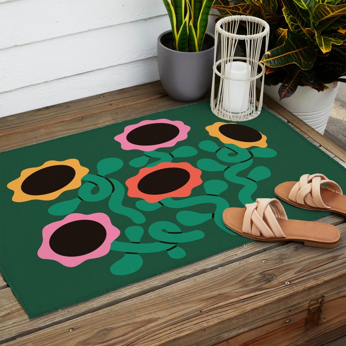 Colorful Abstract Sunflowers Outdoor Rug Gallery Image 2