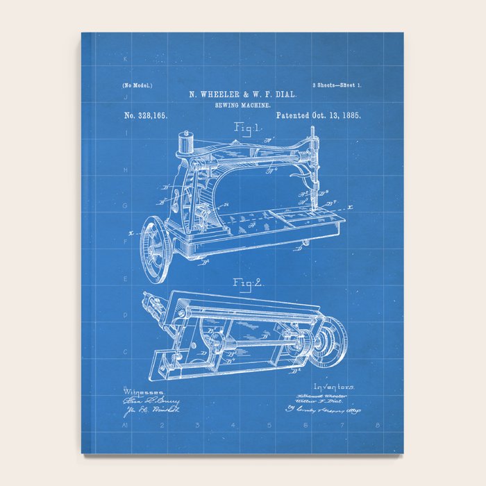 Sewing Machine Patent - Seamstress Craft Sewing Room Art - Blueprint Notebook Gallery Image 4