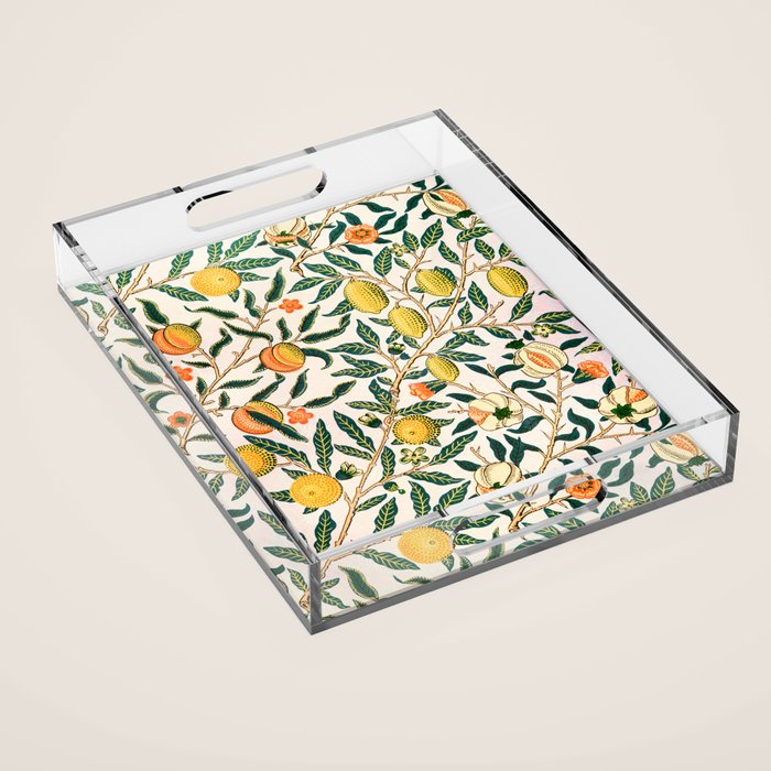 Lemon tree pattern vintage William Morris print Acrylic Tray Gallery Image 1