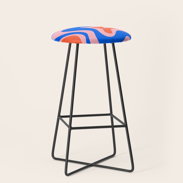 Retro Liquid Swirl Abstract Pattern in Pink, Red-Orange, and Bright Blue Stool Gallery Image 1