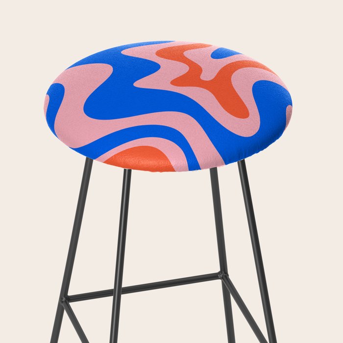 Retro Liquid Swirl Abstract Pattern in Pink, Red-Orange, and Bright Blue Stool Gallery Image 2