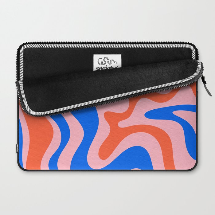 Retro Liquid Swirl Abstract Pattern in Pink, Red-Orange, and Bright Blue Laptop Sleeve Gallery Image 2