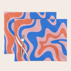 Retro Liquid Swirl Abstract Pattern in Pink, Red-Orange, and Bright Blue Placemat Gallery Image 1