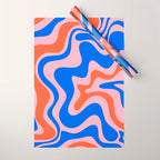 Retro Liquid Swirl Abstract Pattern in Pink, Red-Orange, and Bright Blue Wrapping Paper Gallery Image 1