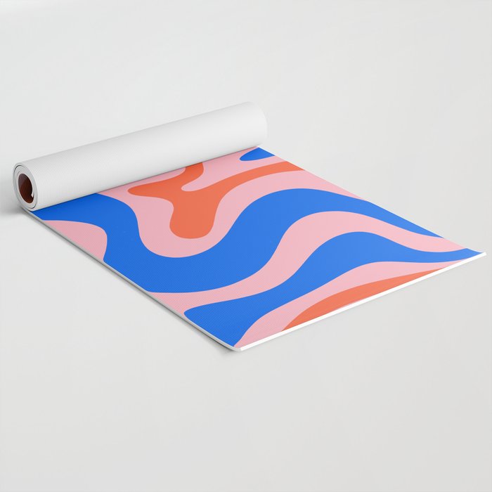 Retro Liquid Swirl Abstract Pattern in Pink, Red-Orange, and Bright Blue Yoga Mat Gallery Image 2