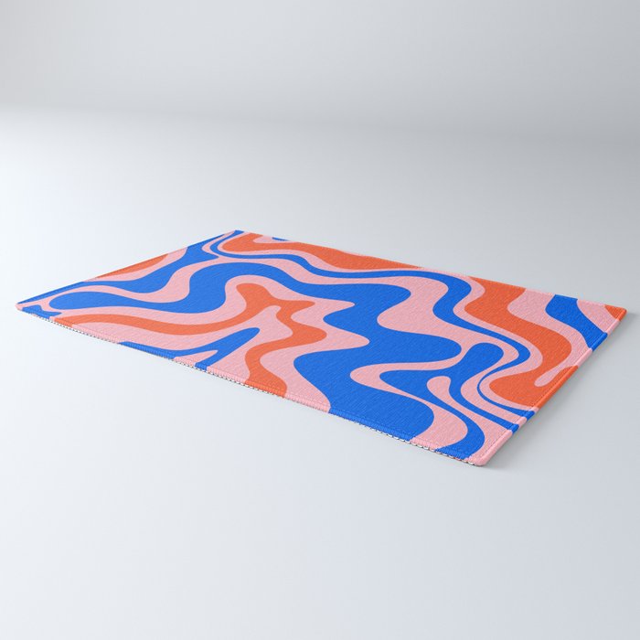 Retro Liquid Swirl Abstract Pattern in Pink, Red-Orange, and Bright Blue Rug Gallery Image 3