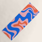 Retro Liquid Swirl Abstract Pattern in Pink, Red-Orange, and Bright Blue Yoga Mat Gallery Image 1